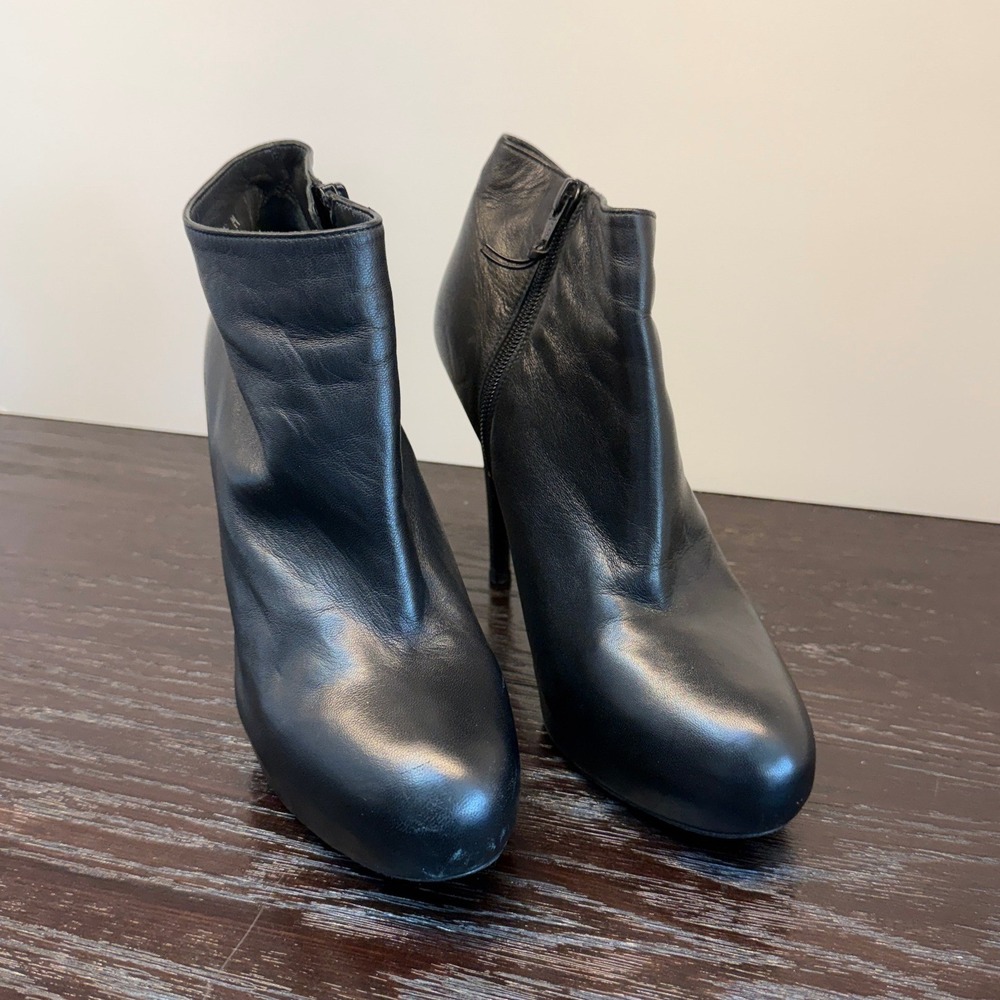 Stuart Weitzman Black Leather Platform Stiletto Ankle Boots Made in Spain 8.5M